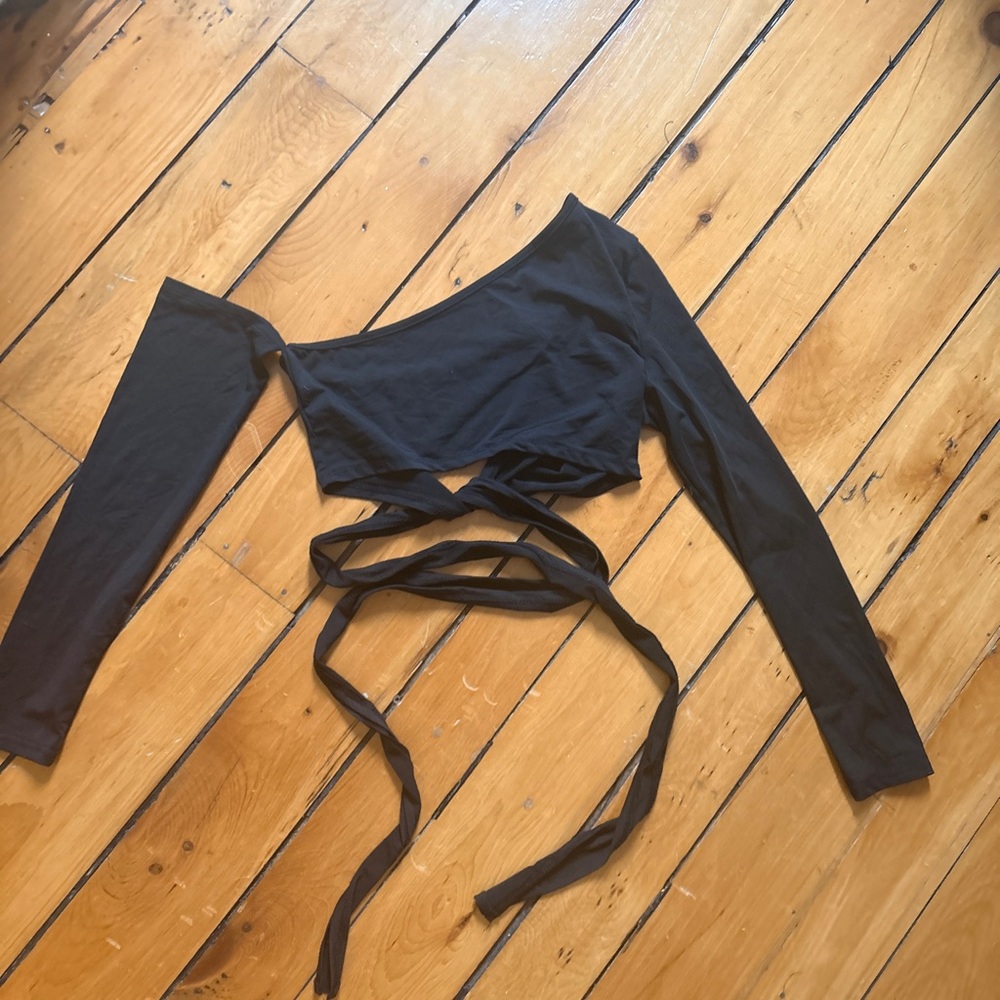 Black One-Shoulder Wrap Crop Top